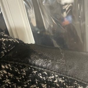 Via Spiga Women’s Tweed and Leather Knee Length Coat